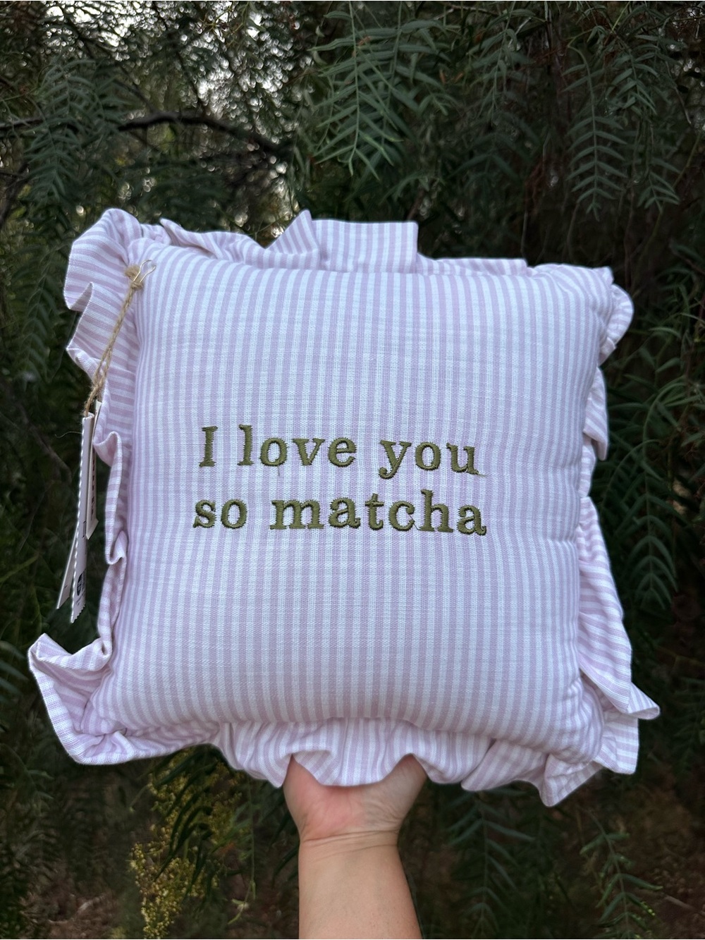 I love you so matcha - Striped Ruffle Decorative Pillow - Valerie & Amelia NWT